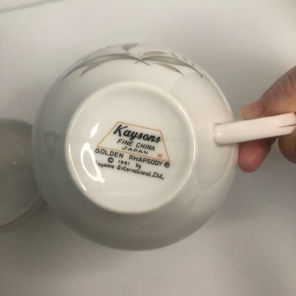 kaysons fine china golden rhapsody teacups set of 2 vintage 1961 bellflower gold - Picture 3 of 7